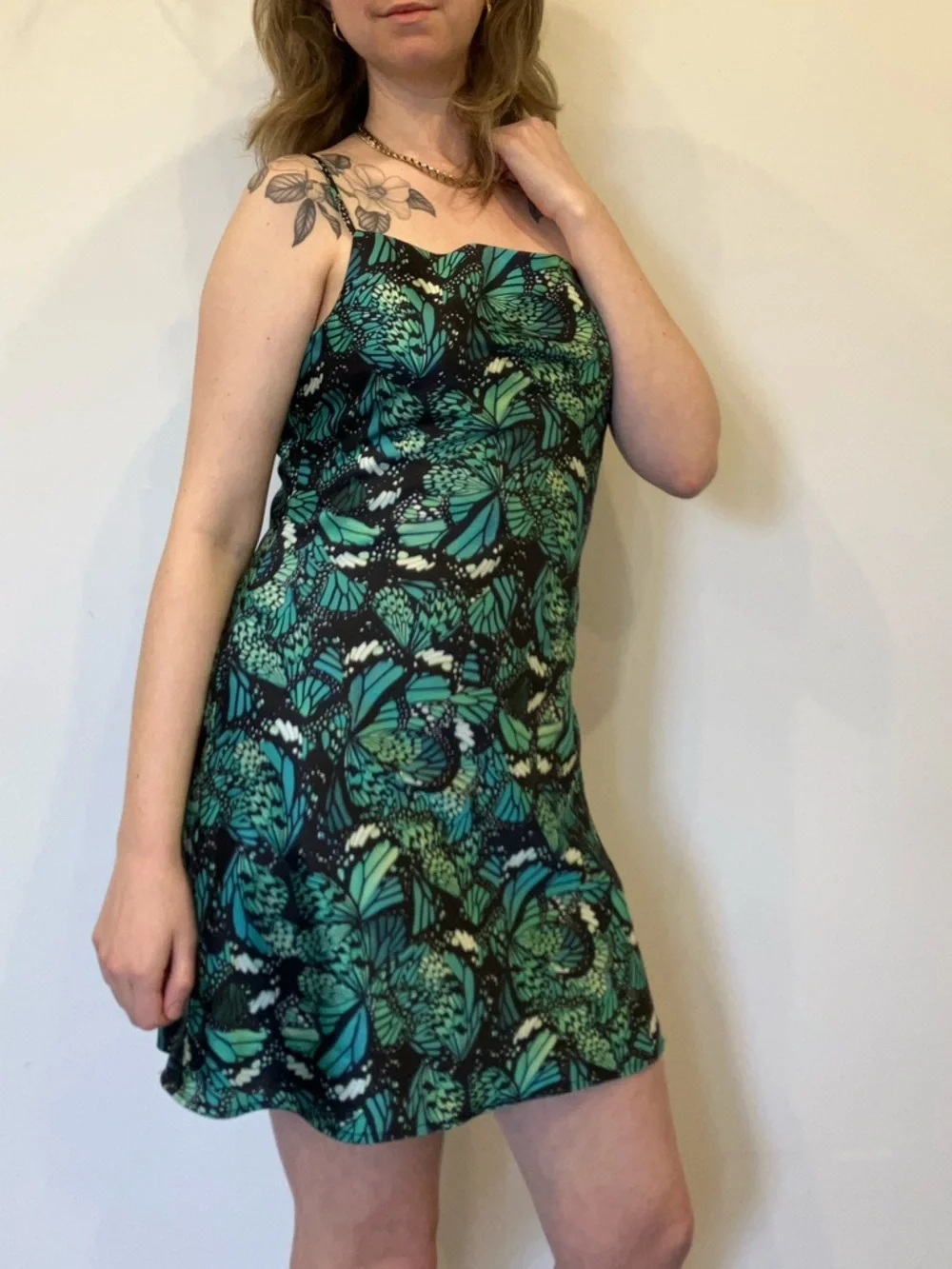 Simons Teal and Black Butterfly-Print Mini Dress in size medium - Picture 5 of 13